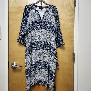 Lane Bryant Size 24 Daisey Patchwork Midi Dress Blue Floral EUC